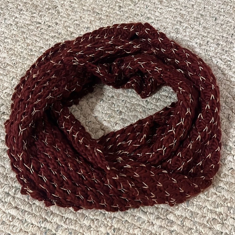 Burgundy and gold infinity scarf